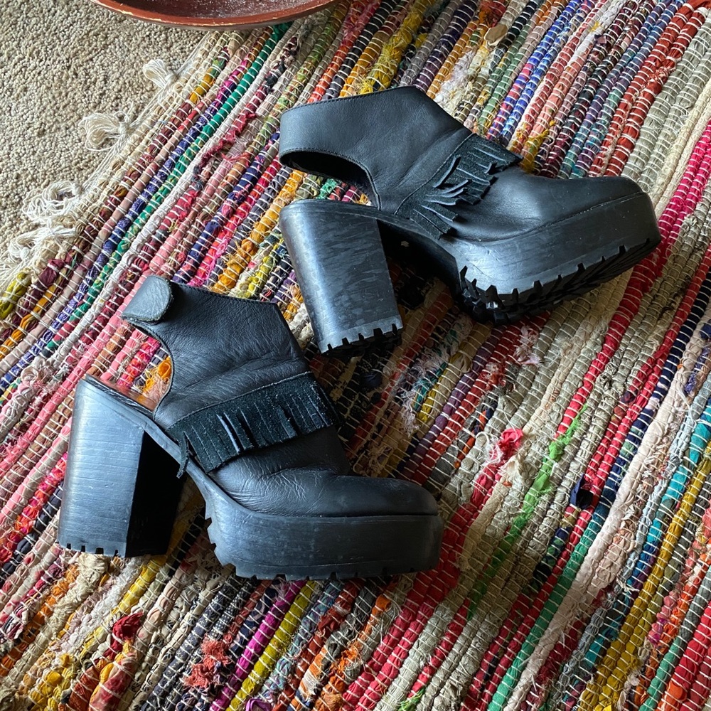 Jeffrey Campbell Fringe Backstrap Platform Clogs